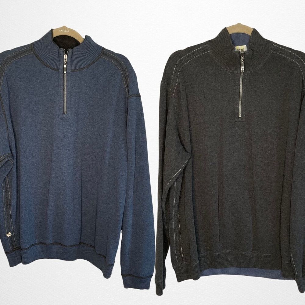 Tommy Bahama Mens Black/Navy 1/4 Zip Long Sleeve Reversible Sweater Size XL
